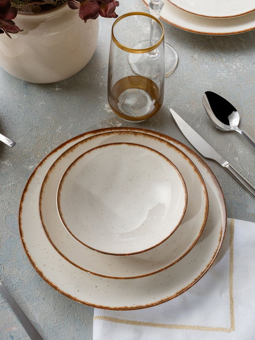 Hermia GBSATN24KY458KH Vajilla de Porcelana 24 Piezas Blanco y Marrón
